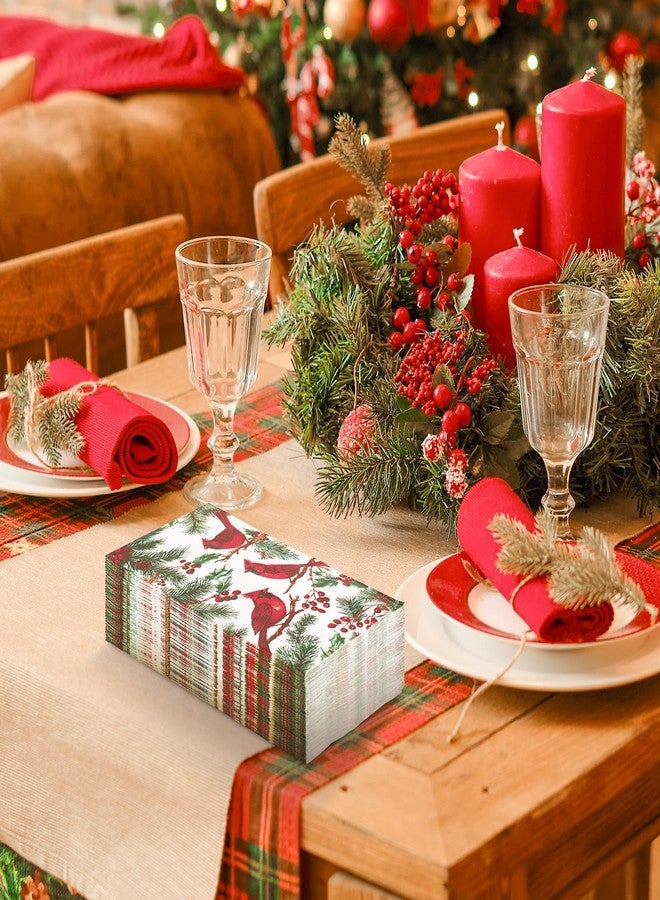 JarThenaAMCS ٥٠ منديل ورقي مزين برسومات طائر الكاردينال الأحمر، ومخاريط الصنوبر، وأوراق التوت، وأوراق الشجر الخضراء، مناسب لحفلات عيد الميلاد الشتوية. - Image 4